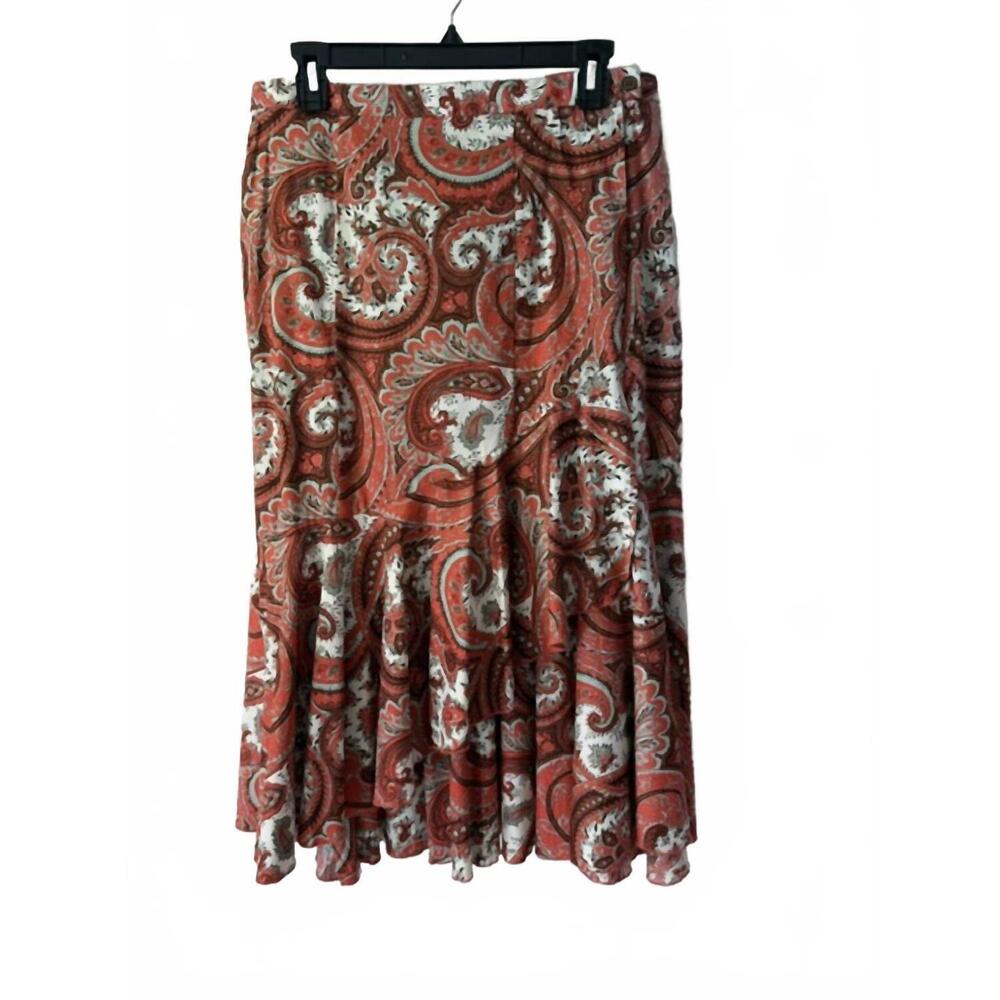 NEW BUSHWACKER women's paisley wrap skirt in coral/ sage/ cream